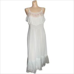 Artemis Vintage White Slip Dress with Cherry Neckline and Hem Detail